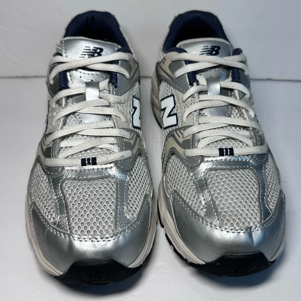 New Balance Silver and Navy Kids' Sneakers 6.5